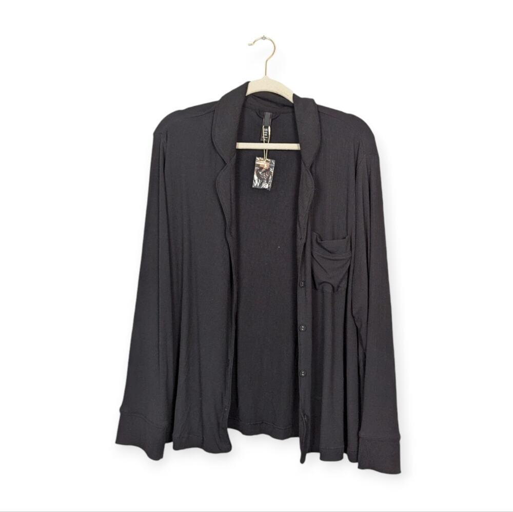NWT Skims Black Ribbed Long Sleeve Lounge Top